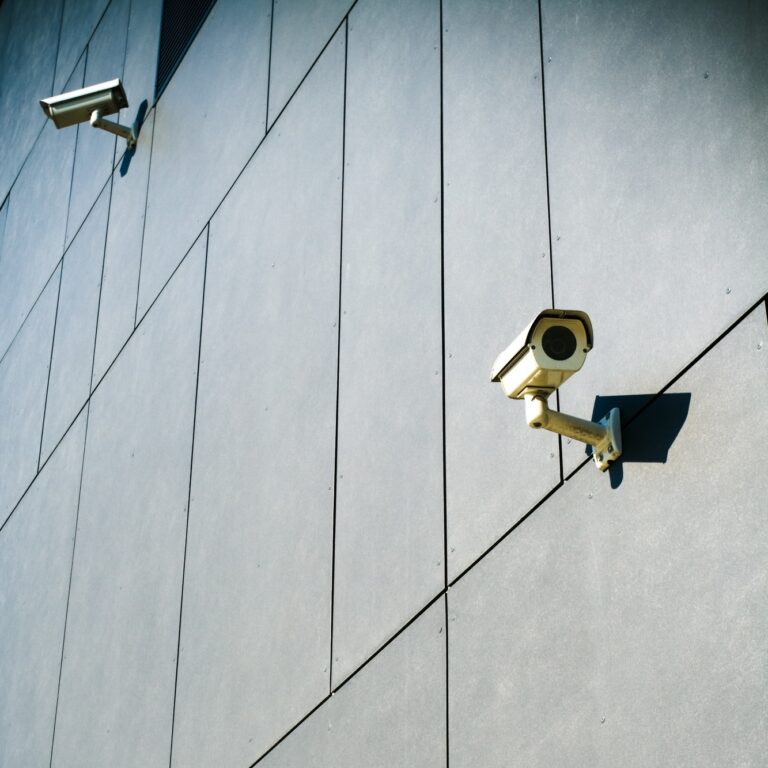 Security cameras on dark building